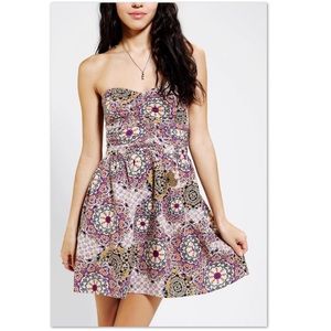 Band of Gypsies purple strapless printed dress